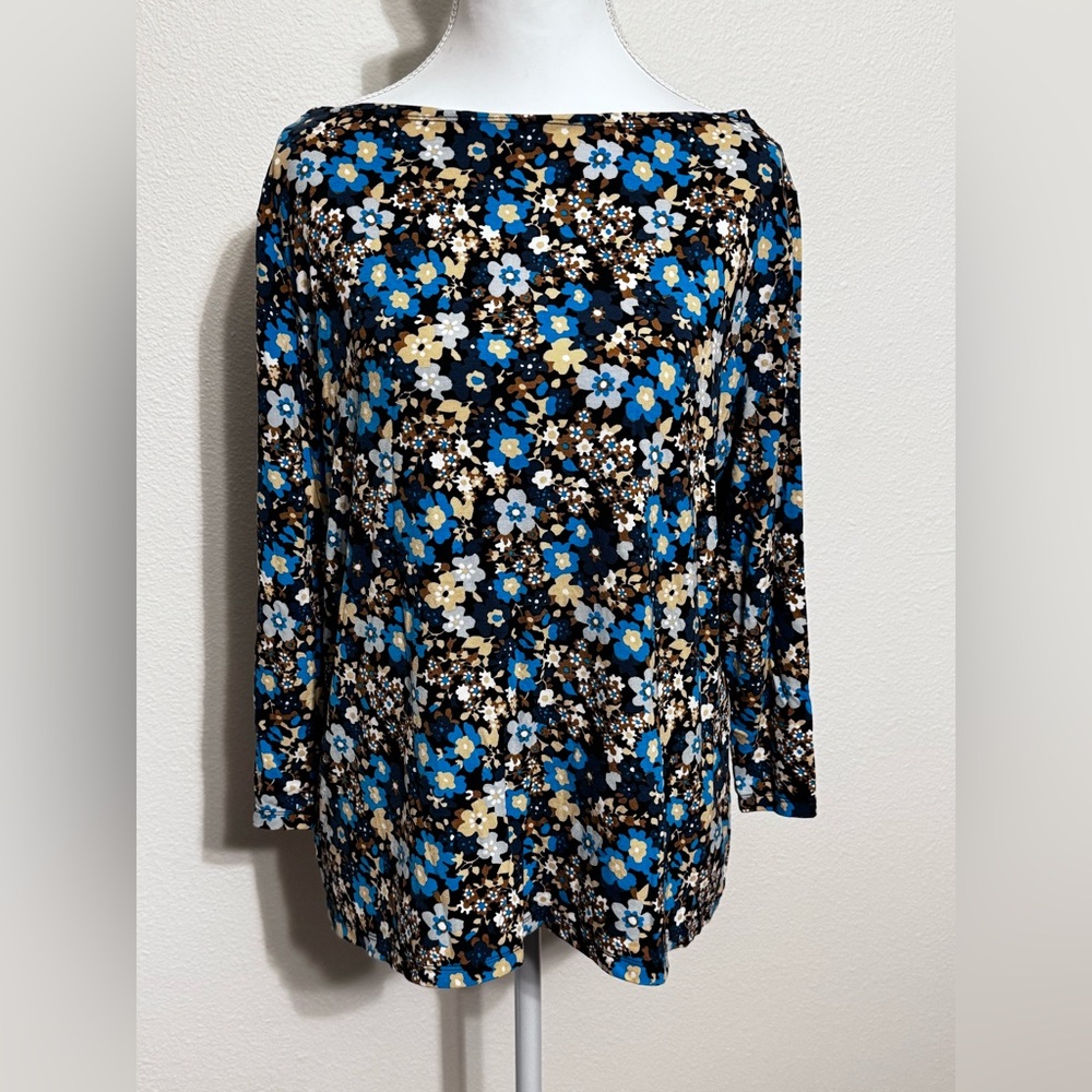 Ann Taylor Blue and Tan Floral Top